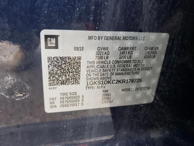1GKS1DKC2KR178726 GMC YUKON SLT