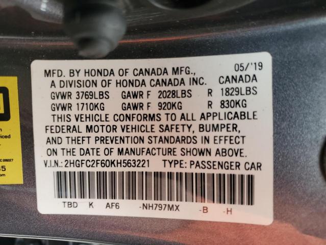 2HGFC2F60KH563221 Honda Civic Lx