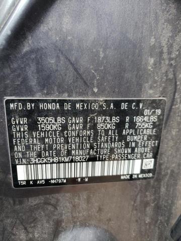 3HGGK5H81KM718027 Honda FIT EX
