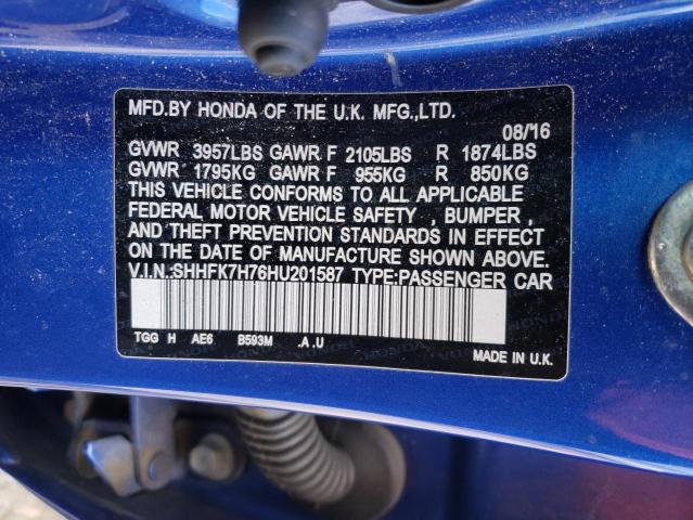 SHHFK7H76HU201587 Honda CIVIC EXL