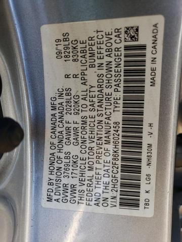 2HGFC2F86KH602458 Honda Civic Sport