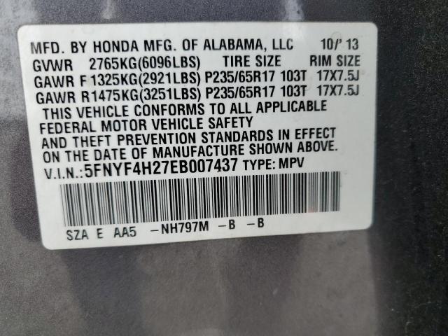 5FNYF4H27EB007437 Honda PILOT LX