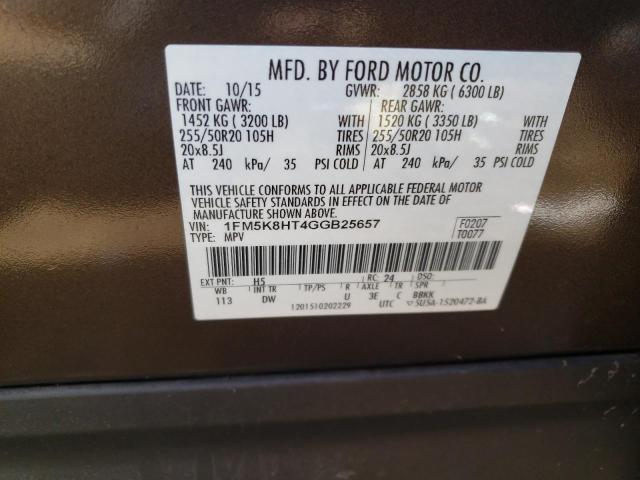 1FM5K8HT4GGB25657 Ford Explorer Platinum