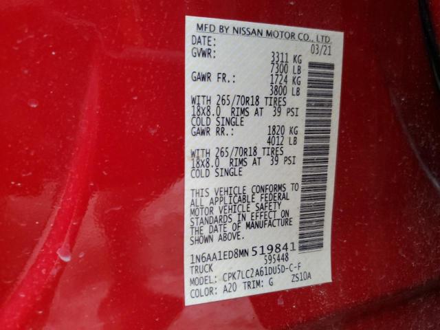 1N6AA1ED8MN519841 Nissan TITAN SV