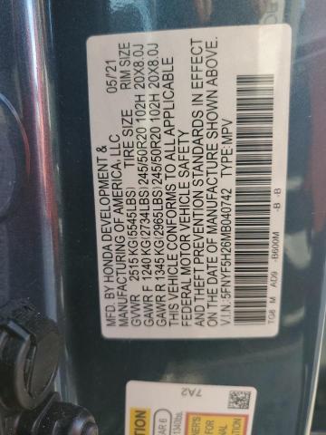 5FNYF5H26MB040742 Honda PILOT SE