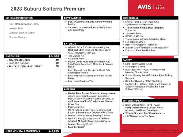 JTMABABA2PA023925 Subaru Solterra Premium