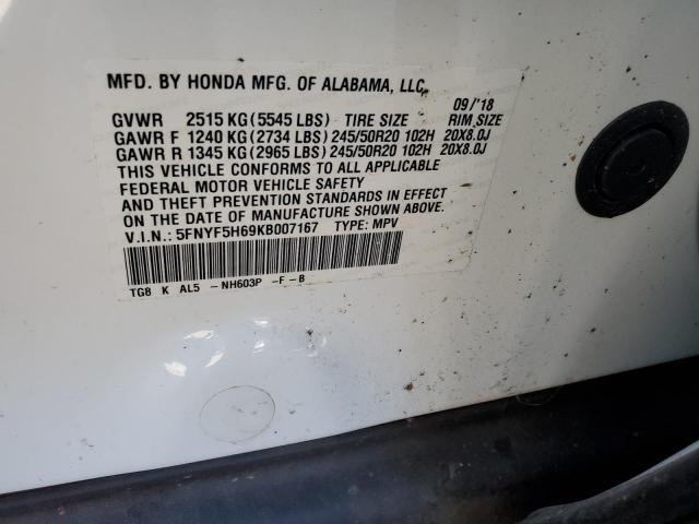 5FNYF5H69KB007167 Honda Pilot Touring