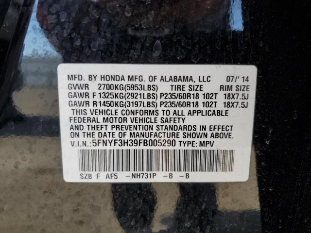 5FNYF3H39FB005290 Honda PILOT SE