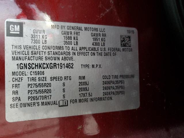 1GNSCHKCXGR191462 Chevrolet Suburban C1500 Lt