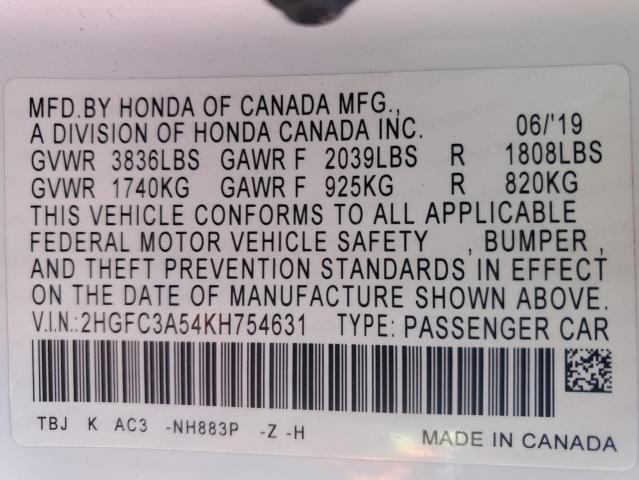 2HGFC3A54KH754631 Honda CIVIC SI