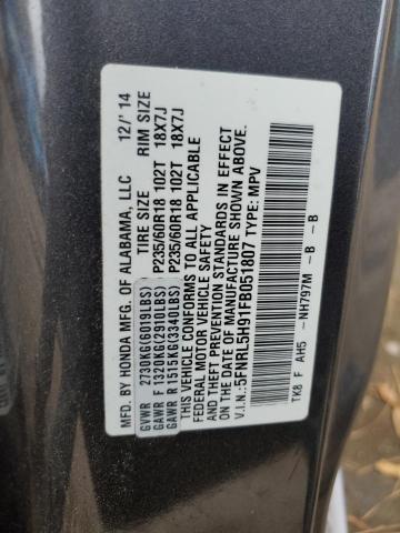5FNRL5H91FB051807 Honda Odyssey Touring