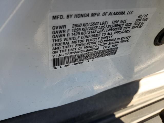 5FNYF6H03LB003666 Honda Pilot Elite