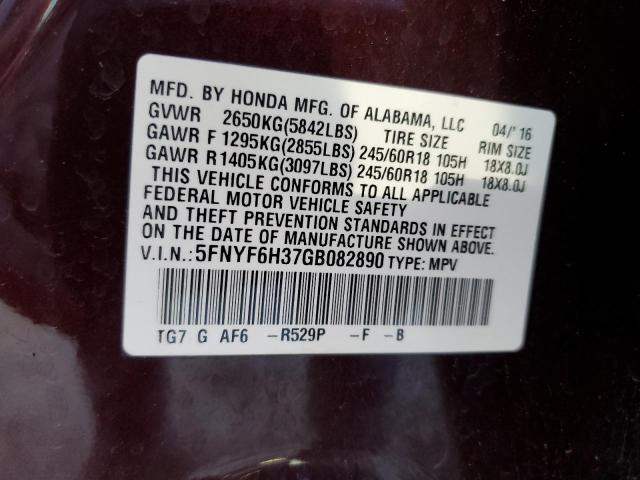 5FNYF6H37GB082890 Honda Pilot Ex