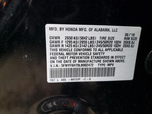 5FNYF6H70LB002472 Honda Pilot Black