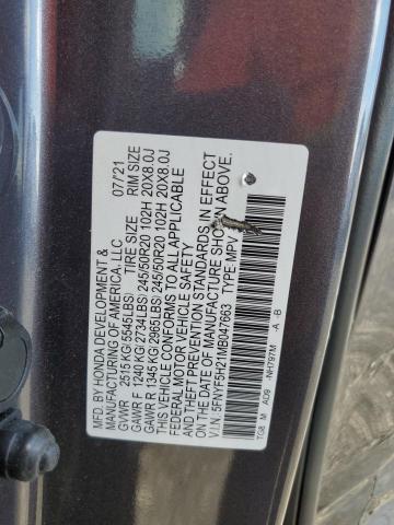 5FNYF5H21MB047663 Honda PILOT SE