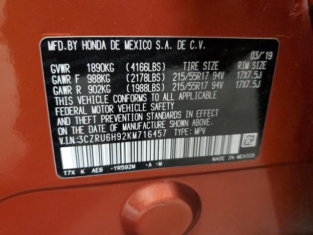 3CZRU6H92KM716457 Honda Hr-v Touring