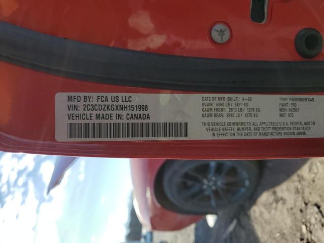 2C3CDZKGXNH151998 Dodge Challenger Gt