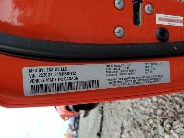 2C3CDZL94MH645112 Dodge Challenger Srt Hellcat Redeye