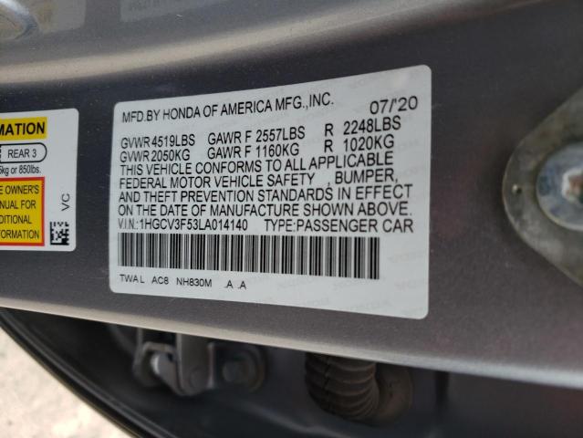 1HGCV3F53LA014140 Honda Accord Hybrid Exl