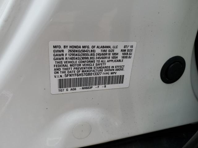 5FNYF6H57GB013327 Honda PILOT EXL