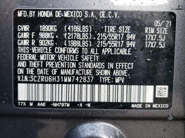3CZRU6H31MM742837 Honda HR-V LX