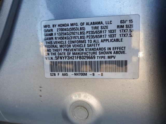 5FNYF3H21FB029669 Honda PILOT LX