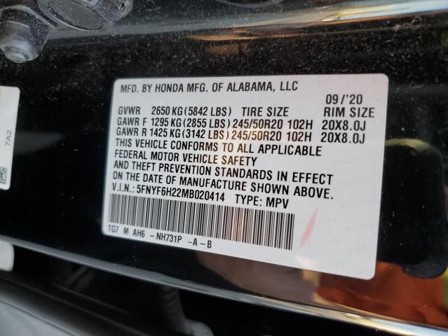 5FNYF6H22MB020414 Honda PILOT SE