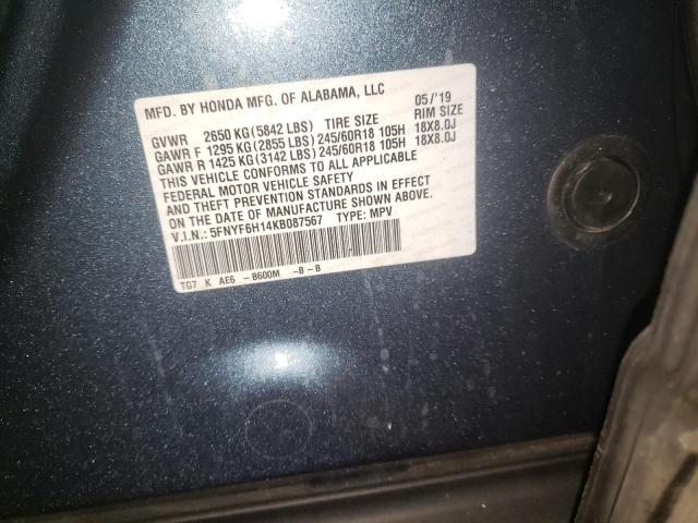 5FNYF6H14KB087567 Honda PILOT LX