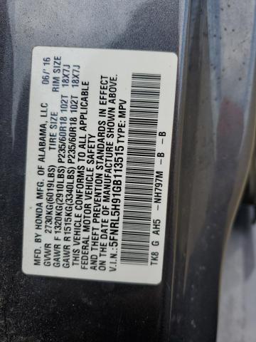 5FNRL5H91GB113515 Honda Odyssey Touring