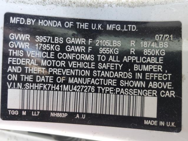 SHHFK7H41MU427276 Honda Civic Sport