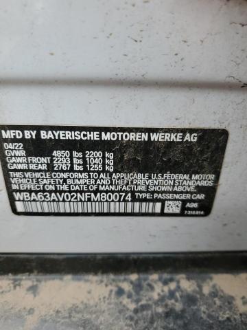 WBA63AV02NFM80074 BMW 430i Gran Coupe