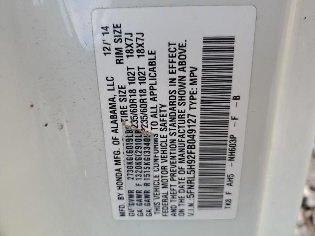 5FNRL5H92FB049127 Honda Odyssey Touring