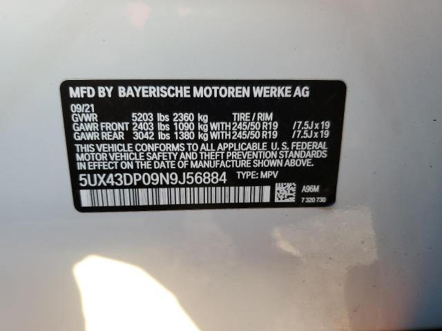 5UX43DP09N9J56884 BMW X3 Sdrive30i