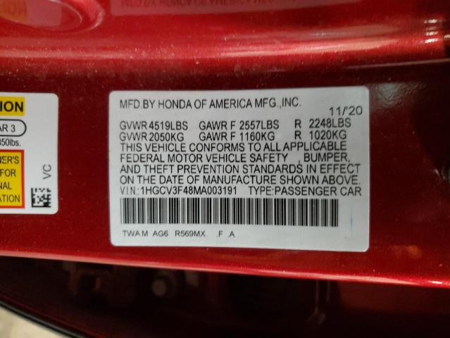 1HGCV3F48MA003191 Honda Accord Hybrid Ex
