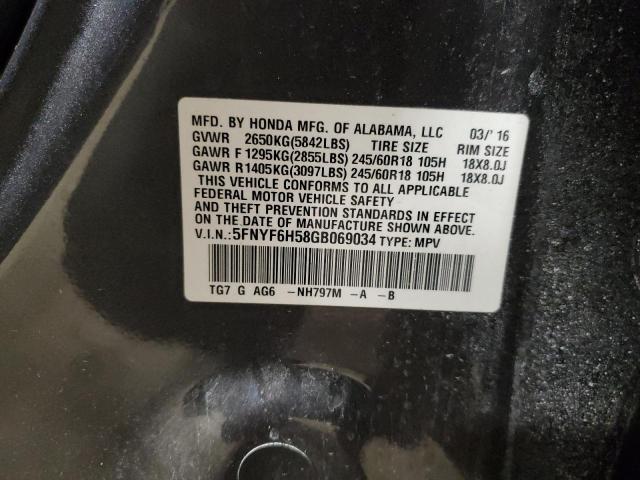 5FNYF6H58GB069034 Honda PILOT EXL