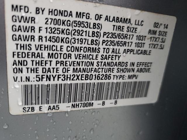5FNYF3H2XEB016286 Honda PILOT LX