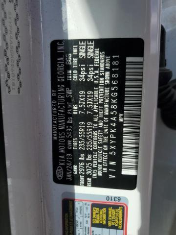 5XYPK4A58KG568181 KIA SORENTO SX