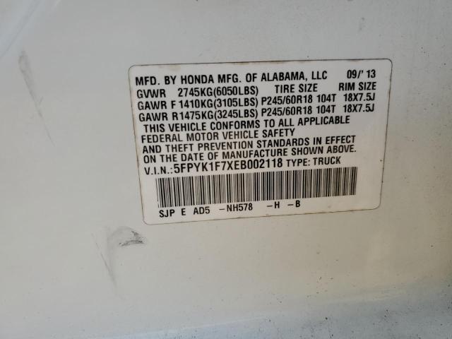 5FPYK1F7XEB002118 Honda Ridgeline Sport