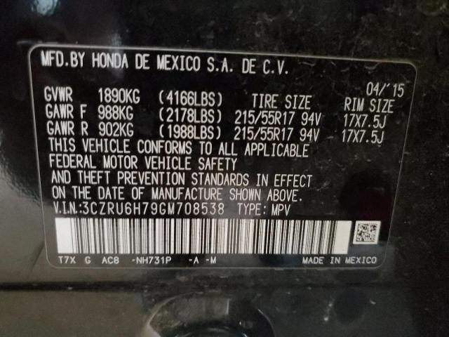3CZRU6H79GM708538 Honda Hr-v Exl