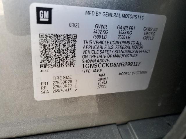 1GNSCCKD8MR299117 Chevrolet Suburban C1500 Lt