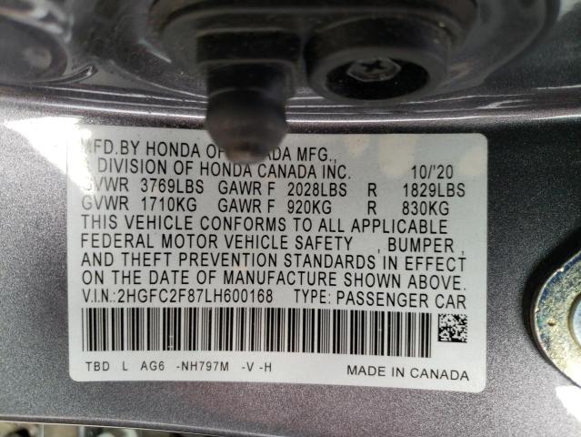 2HGFC2F87LH600168 Honda Civic Sport