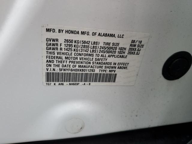 5FNYF6H0XKB011293 Honda Pilot Elite