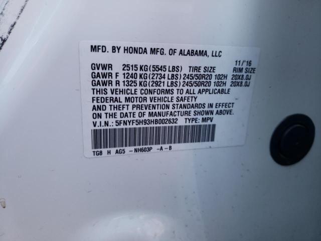 5FNYF5H93HB002632 Honda Pilot Touring