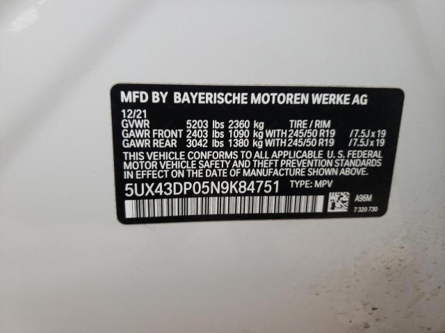 5UX43DP05N9K84751 BMW X3 Sdrive30i