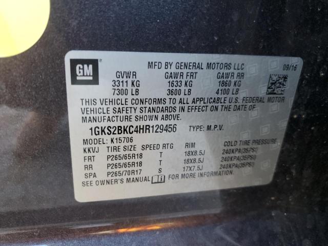 1GKS2BKC4HR129456 GMC YUKON SLT