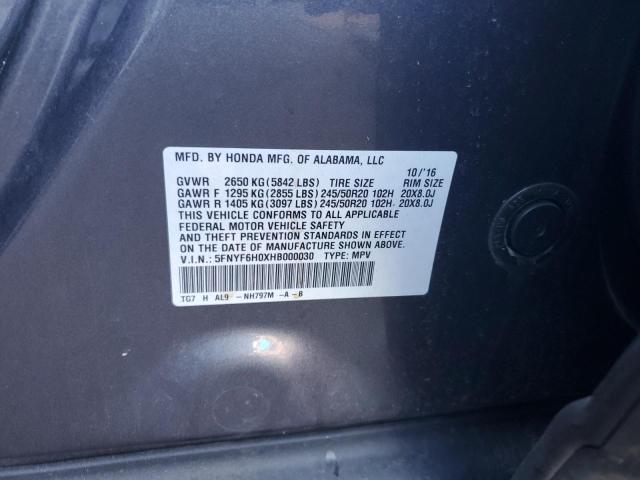 5FNYF6H0XHB000030 Honda Pilot Elite