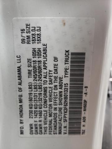 5FPYK3F62HB013315 Honda Ridgeline Rtl