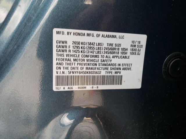 5FNYF6H50KB035632 Honda PILOT EXL