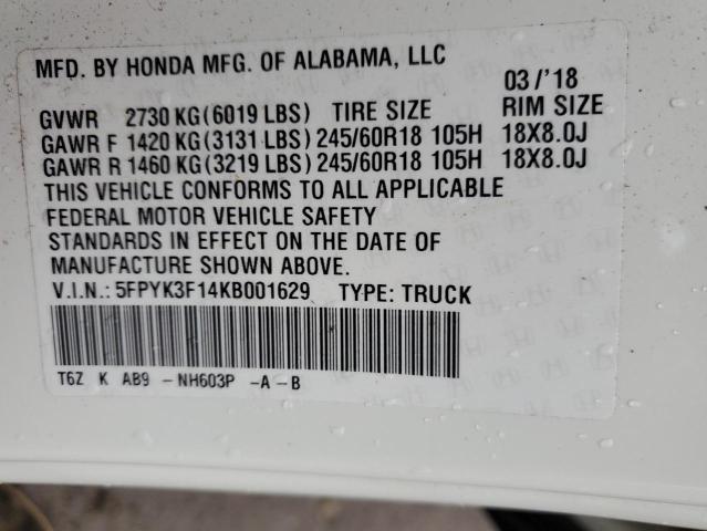 5FPYK3F14KB001629 Honda Ridgeline Sport