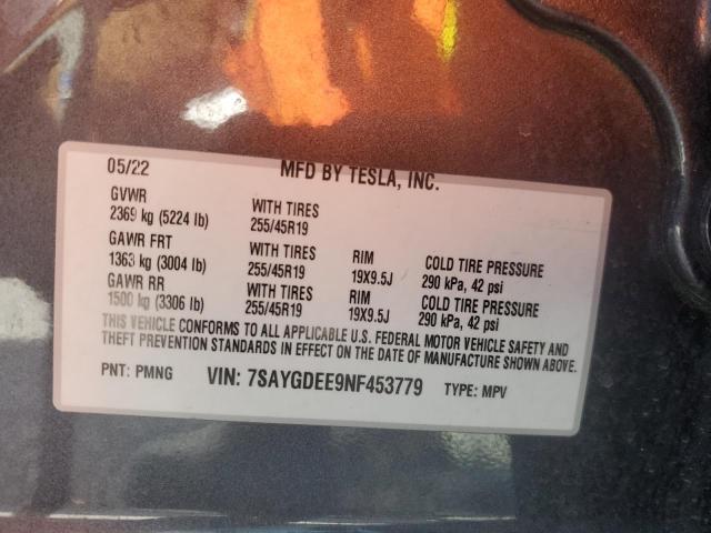 7SAYGDEE9NF453779 Tesla 2022